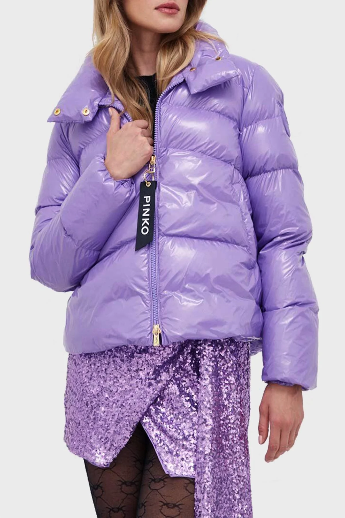 Pinko Regular Fit Dik Yaka Şişme Bayan Mont 101598 A11K Y68 MOR - 1