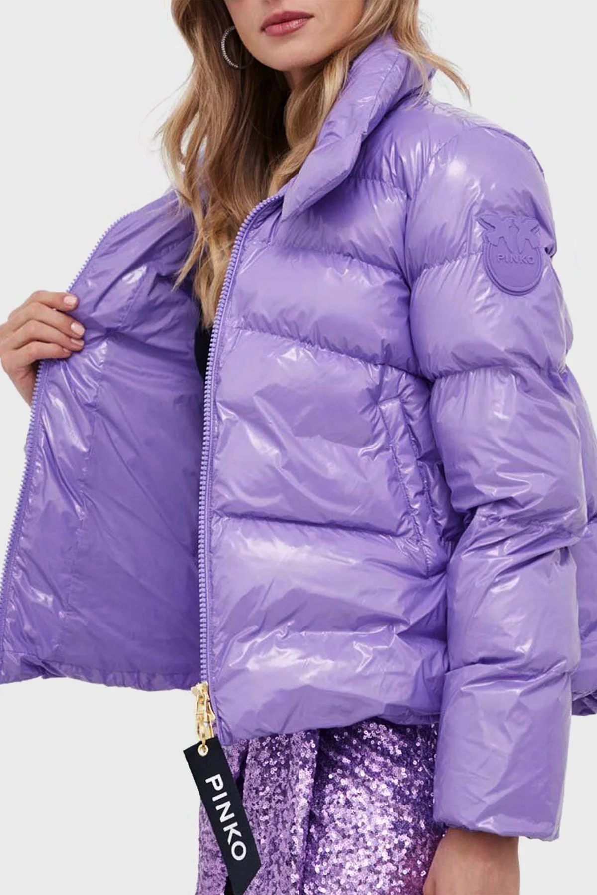 Pinko Regular Fit Dik Yaka Şişme Bayan Mont 101598 A11K Y68 MOR - 3