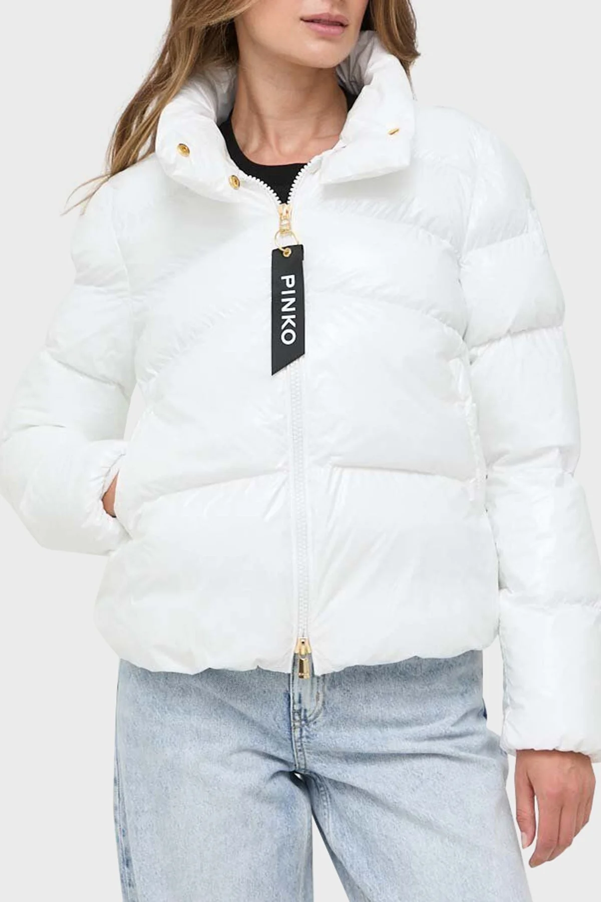 Pinko Regular Fit Dik Yaka Şişme Bayan Mont 101598 A11K Z05 BEYAZ - 1