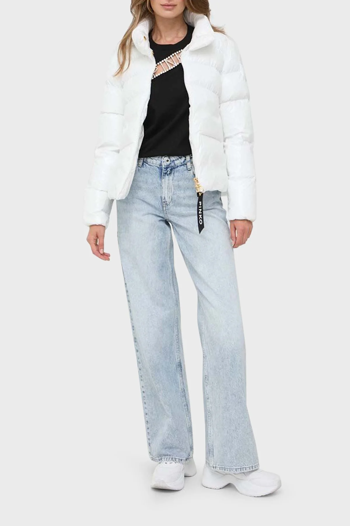 Pinko Regular Fit Dik Yaka Şişme Bayan Mont 101598 A11K Z05 BEYAZ - 3