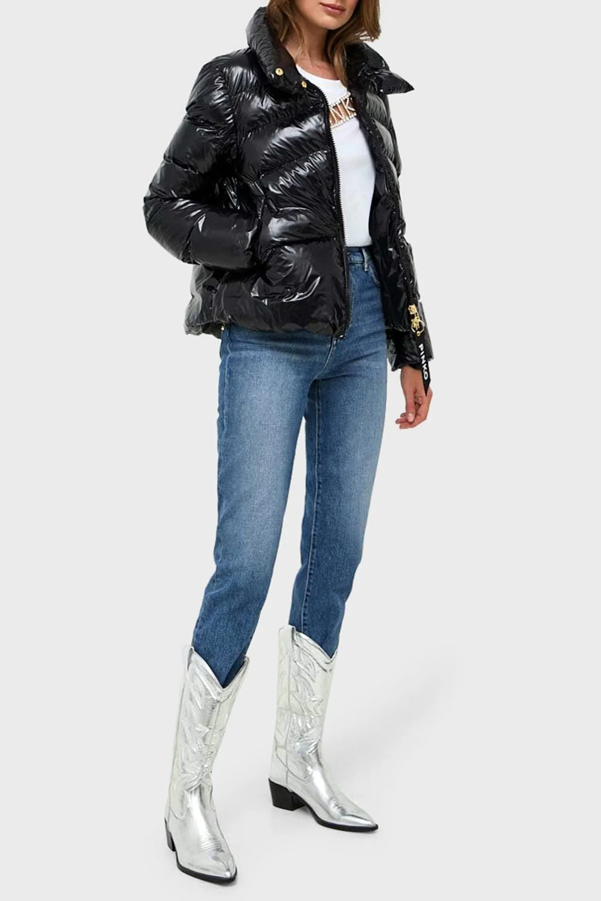 Pinko Regular Fit Dik Yaka Şişme Bayan Mont 101598 A11K Z99 SİYAH - 3
