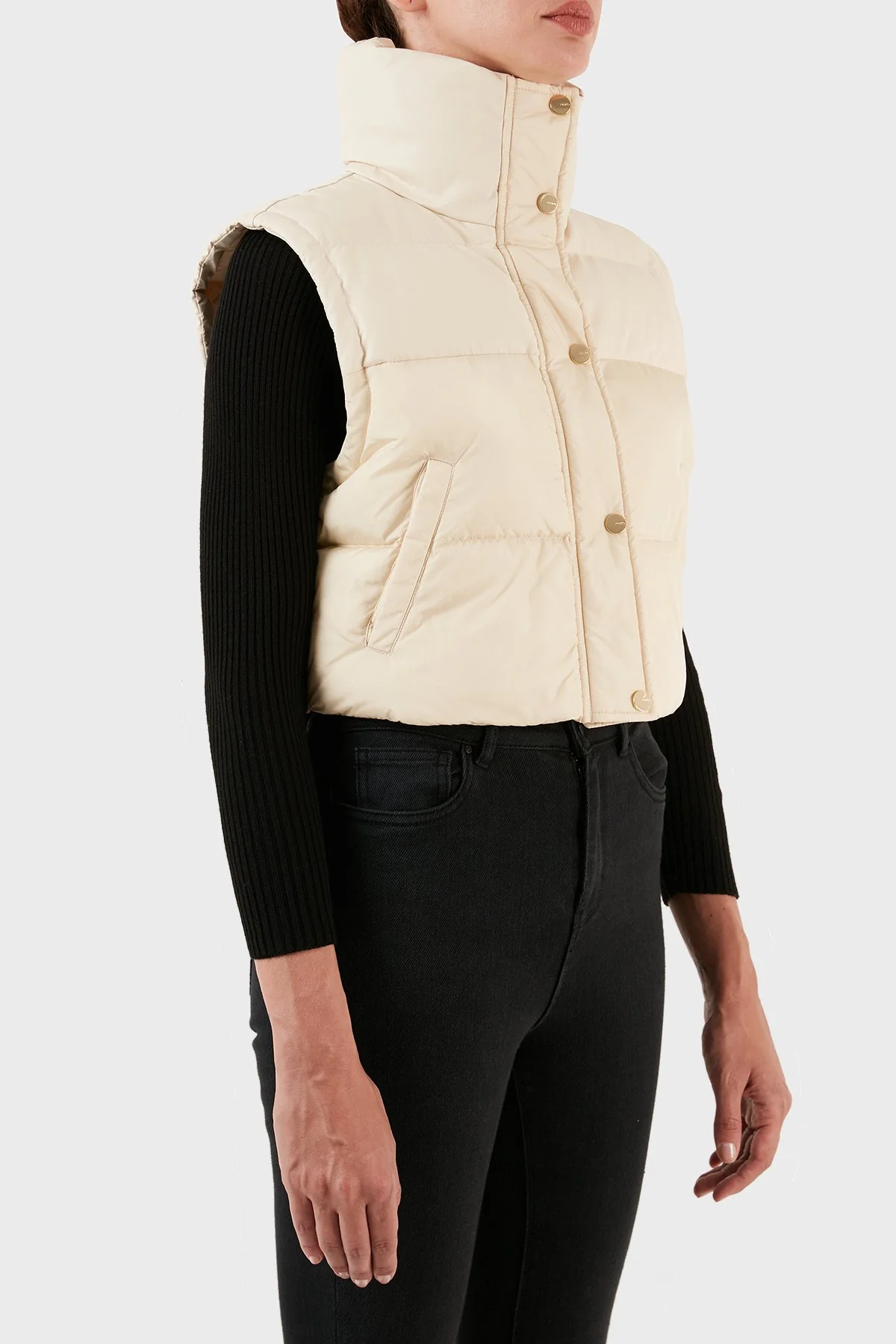 Pinko Regular Fit Dik Yaka Şişme Crop Kadın Yelek 101734 A11P C16 BEJ - 6