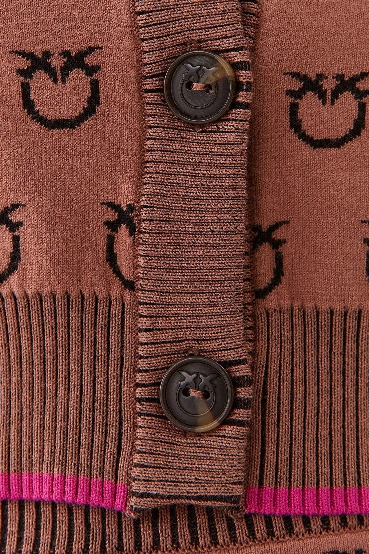 Pinko Regular Fit Düğmeli V Yaka Uzun Kollu Logo Desenli Crop Bayan Hırka 101563 A112 CZ3 KAHVE - 5