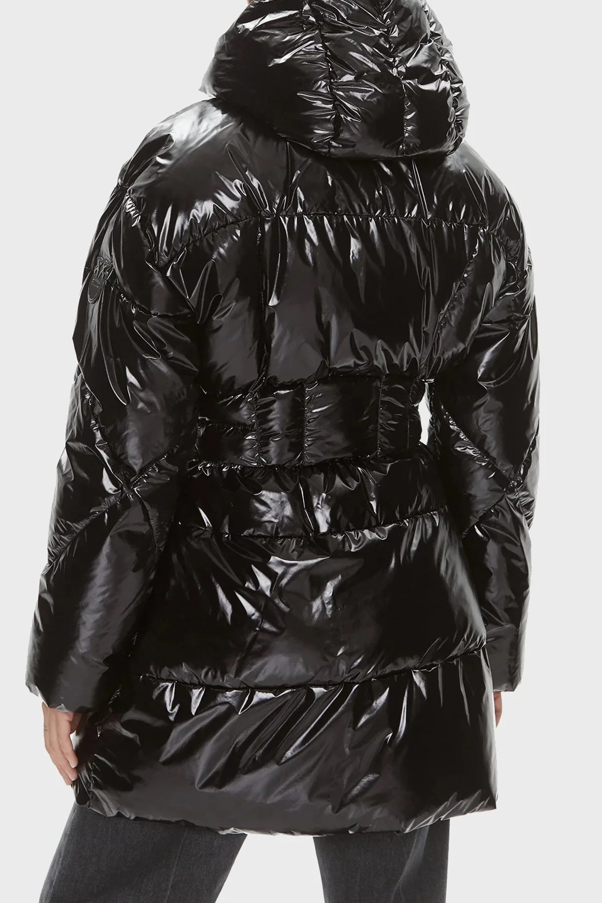 Pinko Regular Fit Kapüşonlu Parlak Şişme Bayan Mont 101595 A00N Z99 SİYAH - 5