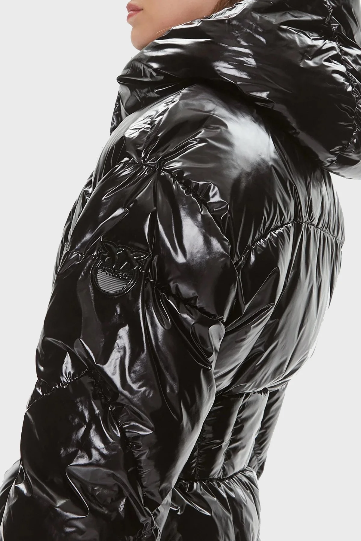 Pinko Regular Fit Kapüşonlu Parlak Şişme Bayan Mont 101595 A00N Z99 SİYAH - 6