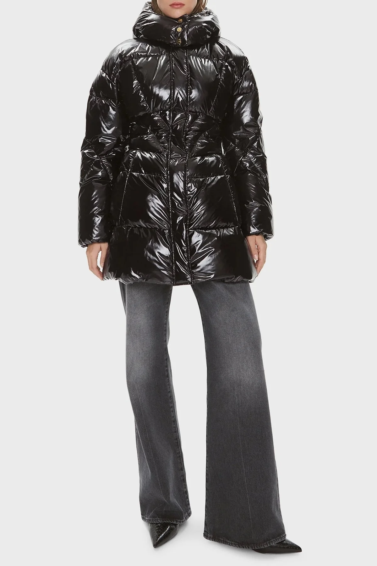 Pinko Regular Fit Kapüşonlu Parlak Şişme Bayan Mont 101595 A00N Z99 SİYAH - 7