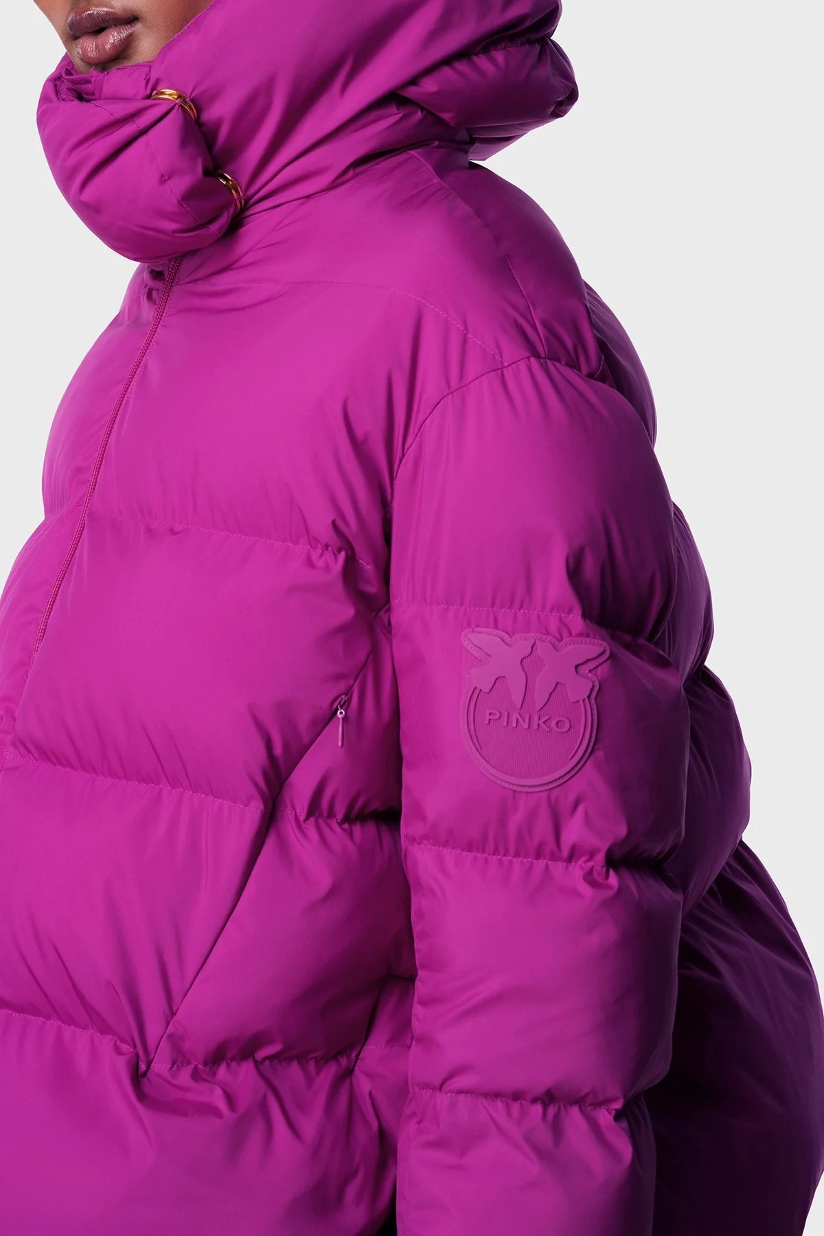 Pinko Regular Fit Kapüşonlu Şişme Bayan Mont 101602 A11N VIB FUŞYA - 4