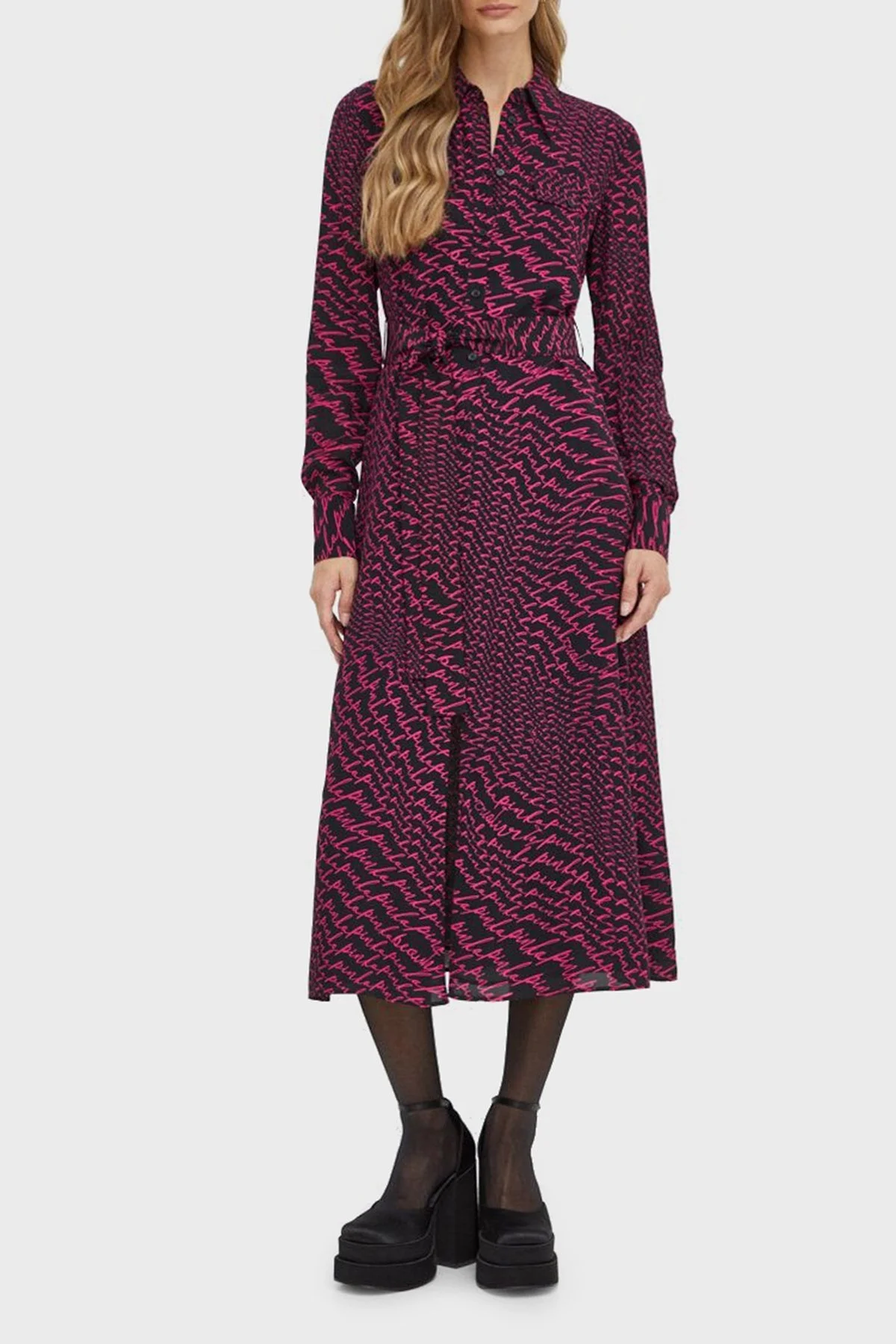 Pinko Regular Fit Kemerli Midi Gömlek Bayan Elbise 100909 A19Q ZW1 SİYAH - 7
