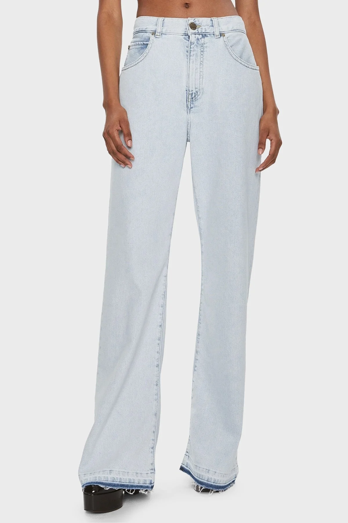 Pinko Relaxed Fit Düşük Bel Wide Leg Jeans Bayan Kot Pantolon 101733A1JHPJQ Buz Mavisi - 7