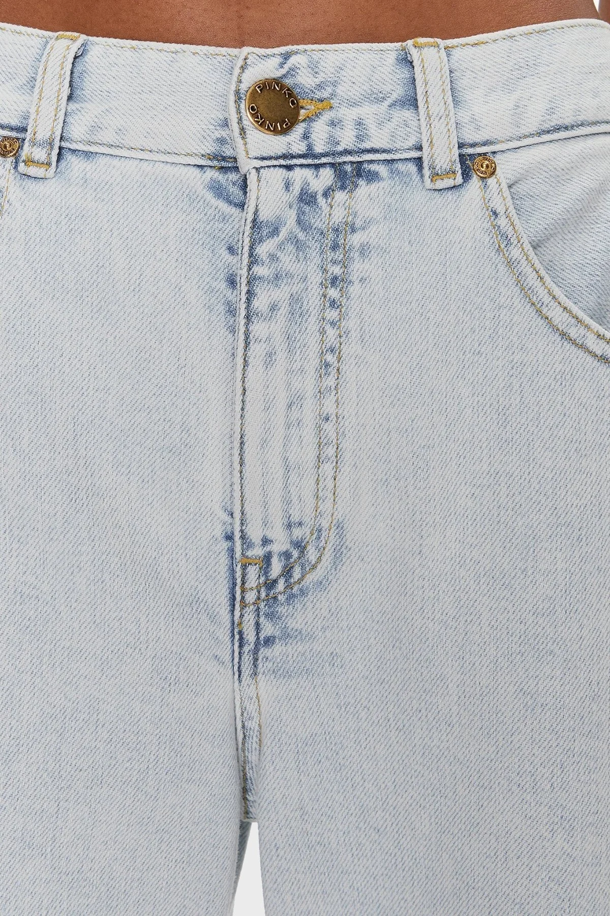 Pinko Relaxed Fit Düşük Bel Wide Leg Jeans Bayan Kot Pantolon 101733A1JHPJQ Buz Mavisi - 9