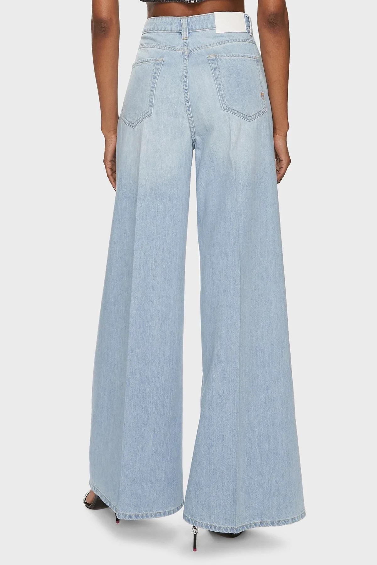 Pinko Relaxed Fit Yüksek Bel Wide Leg Bayan Kot Pantolon 102948A1MOPJN Buz Mavisi - 3
