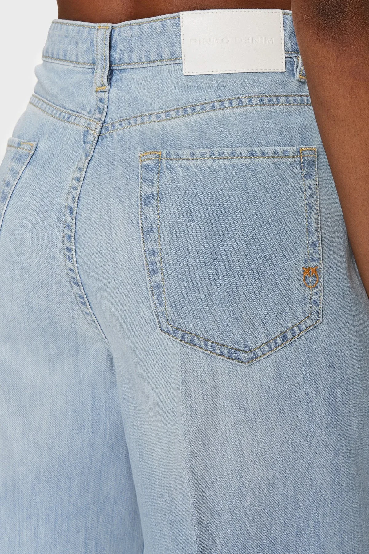 Pinko Relaxed Fit Yüksek Bel Wide Leg Kadın Kot Pantolon 102948A1MOPJN Buz Mavisi - 5