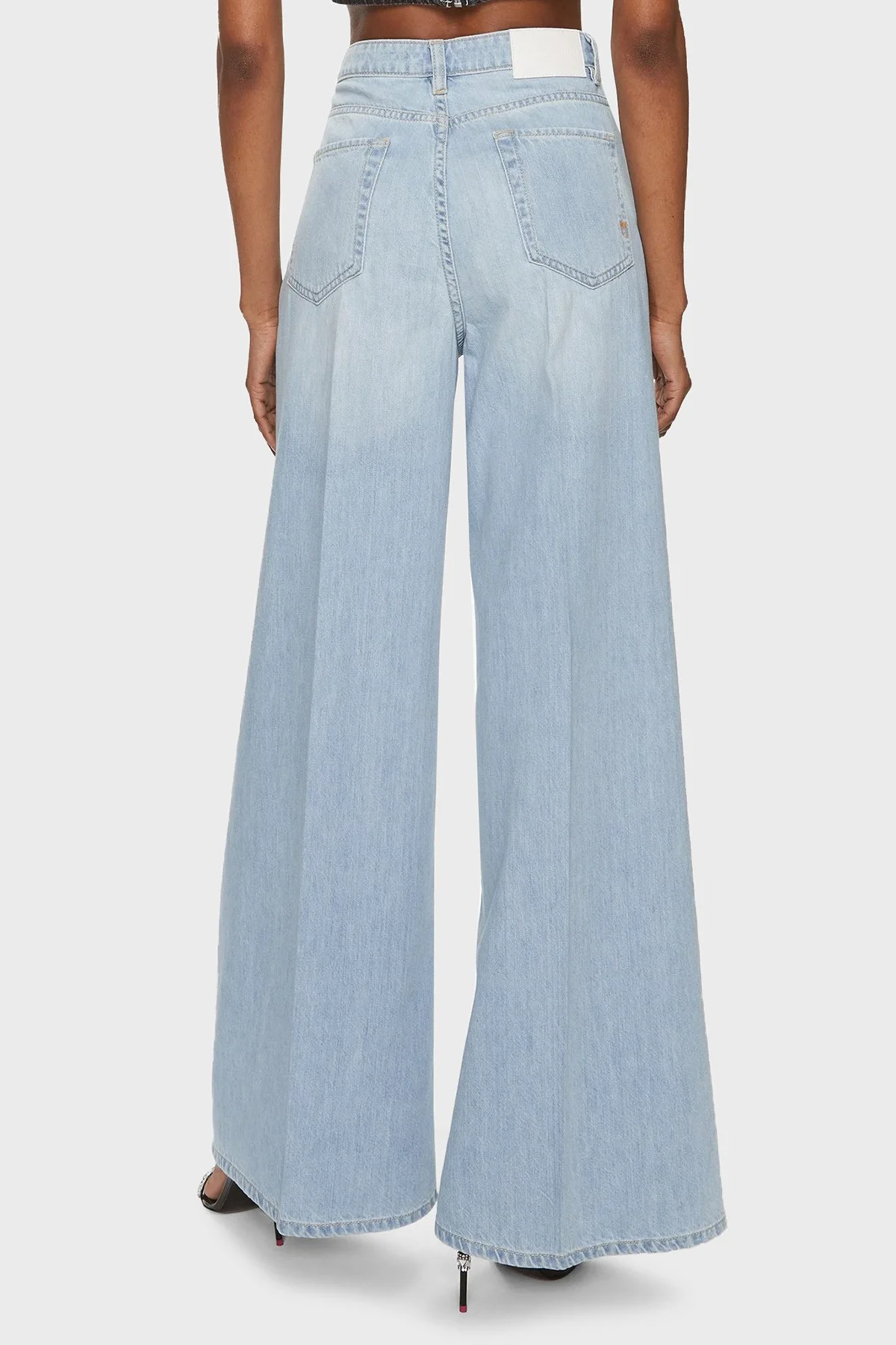 Pinko Relaxed Fit Yüksek Bel Wide Leg Kadın Kot Pantolon 102948A1MOPJN Buz mavisi - 3