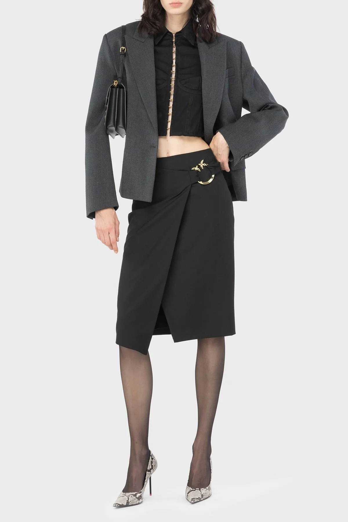 Pinko Slim Fit Asimetrik Diz Altı Bayan Etek 101997 A18G Z99 SİYAH - 1