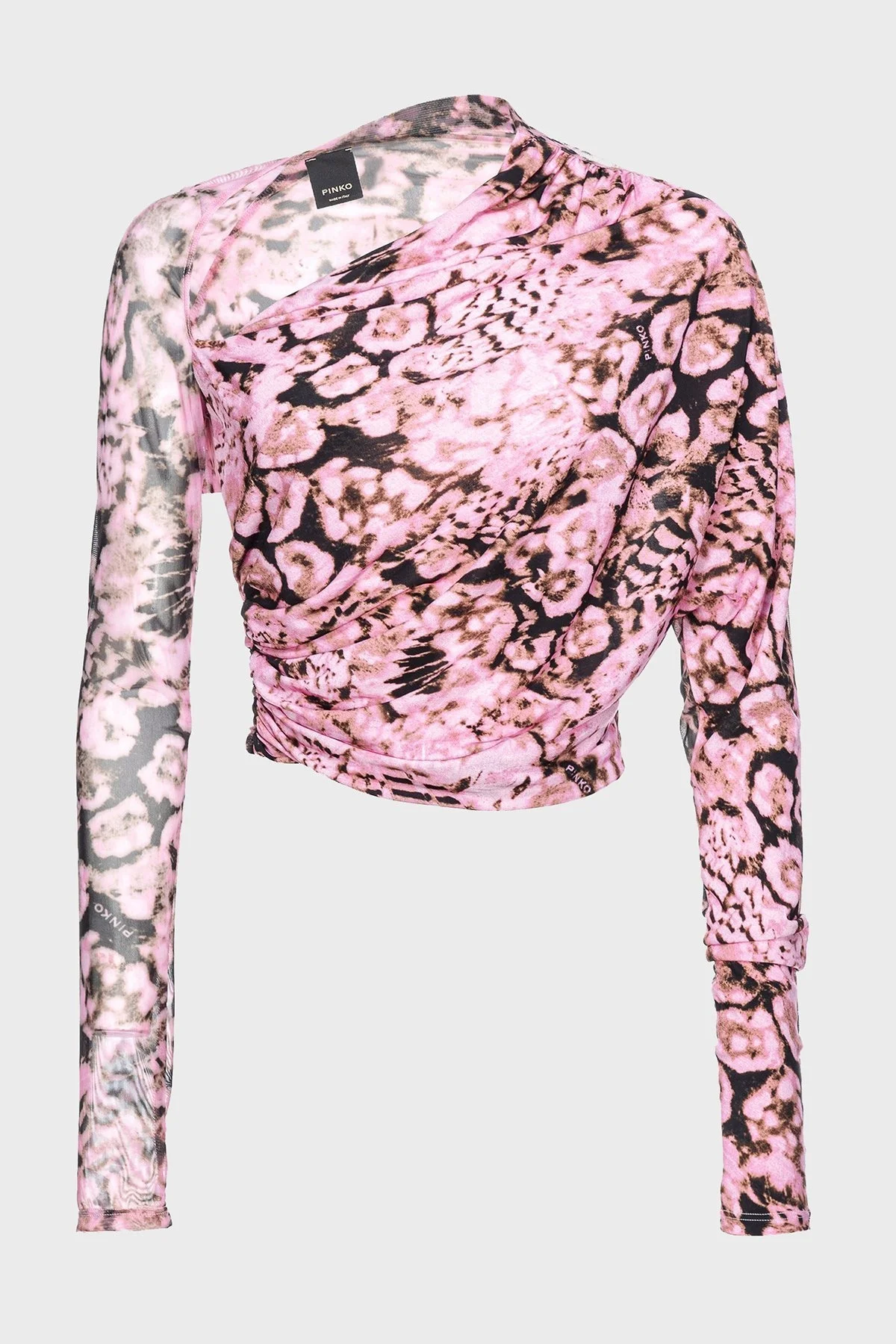 Pinko Slim Fit Asimetrik Yaka Jarse Crop Bayan Bluz 103024A1O5UY6 PUDRA-SİYAH - 4