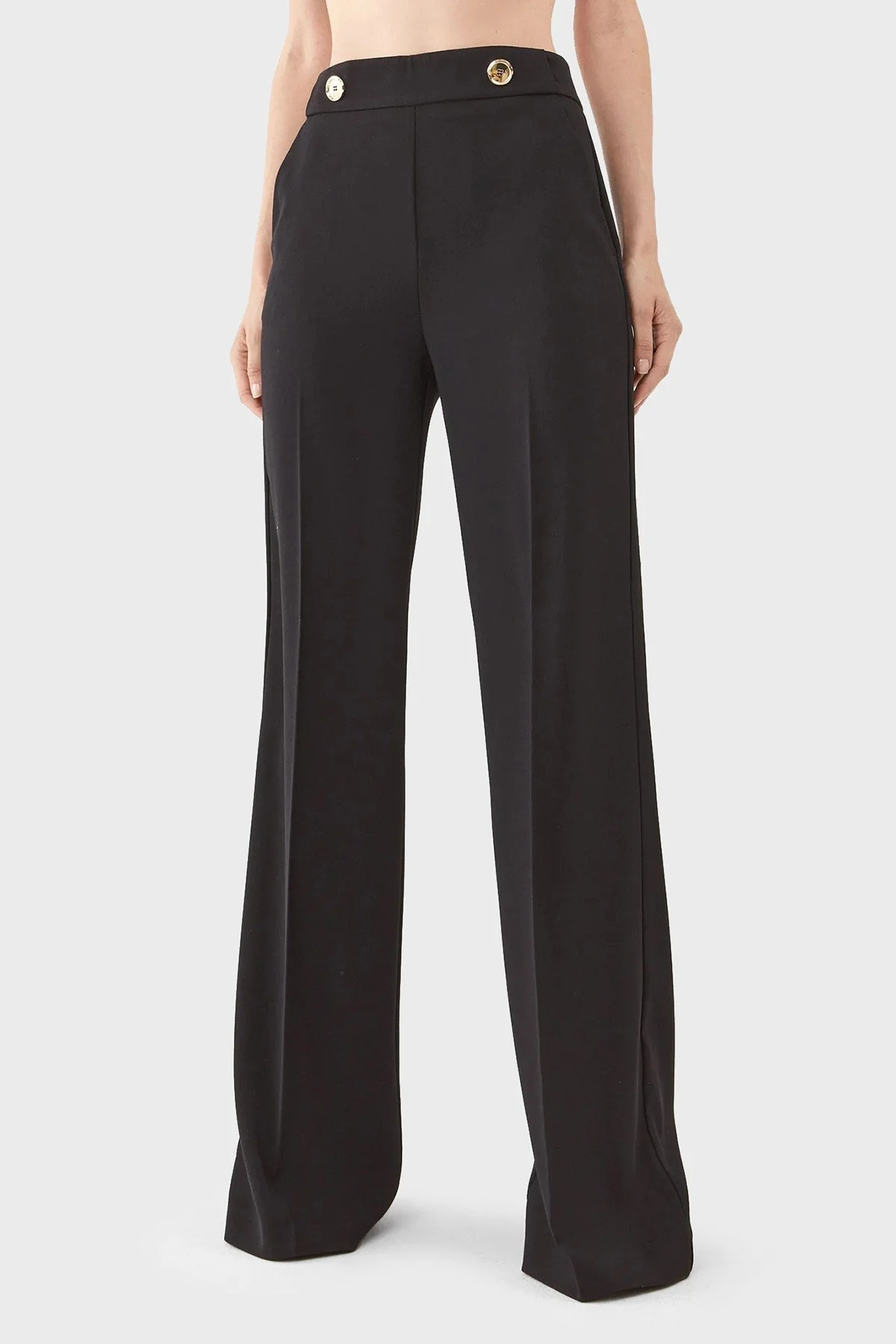 Pinko Slim Fit Fermuar ve Düğme Detaylı Yüksek Bel Bol Paça Bayan Pantolon 100055 A14I Z99 SİYAH - 1