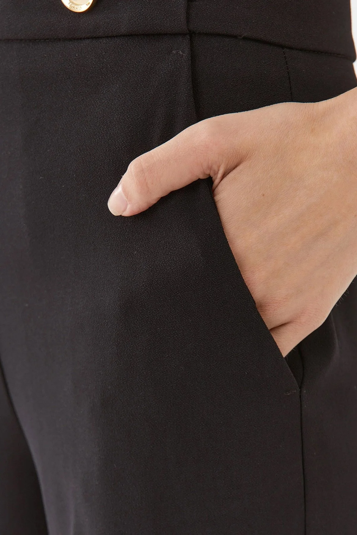 Pinko Slim Fit Fermuar ve Düğme Detaylı Yüksek Bel Bol Paça Bayan Pantolon 100055 A14I Z99 SİYAH - 5