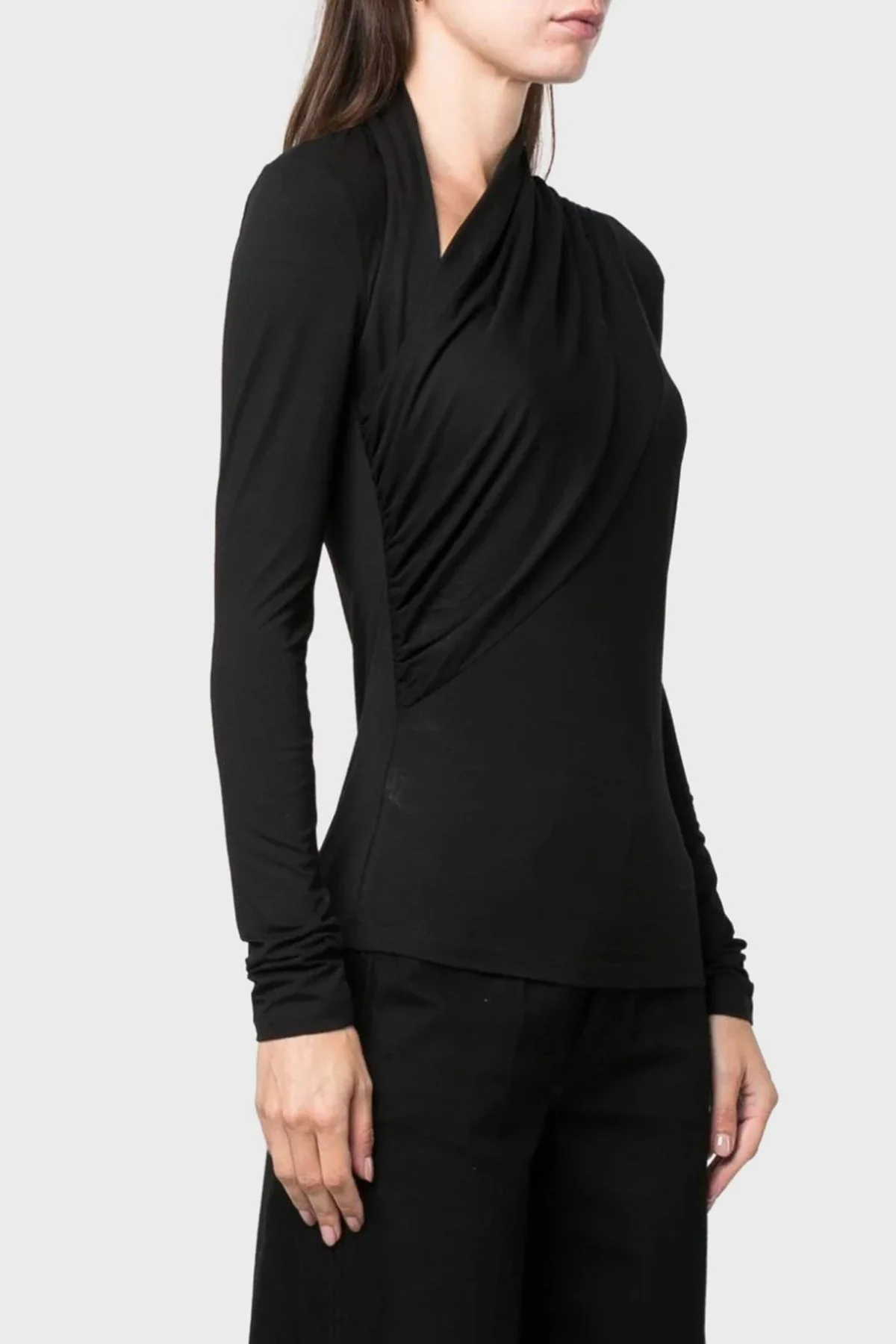 Pinko Slim Fit Jarse Asimetrik Drapeli Bayan Bluz 102363 A1DE Z99 SİYAH - 6