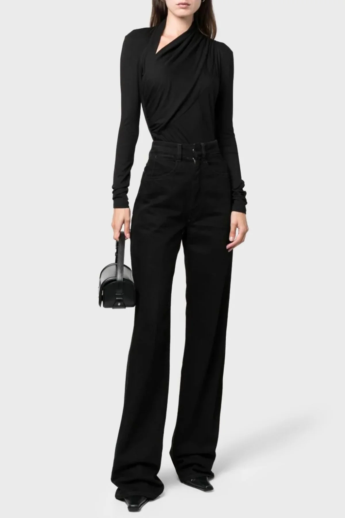 Pinko Slim Fit Jarse Asimetrik Drapeli Bayan Bluz 102363 A1DE Z99 SİYAH - 7