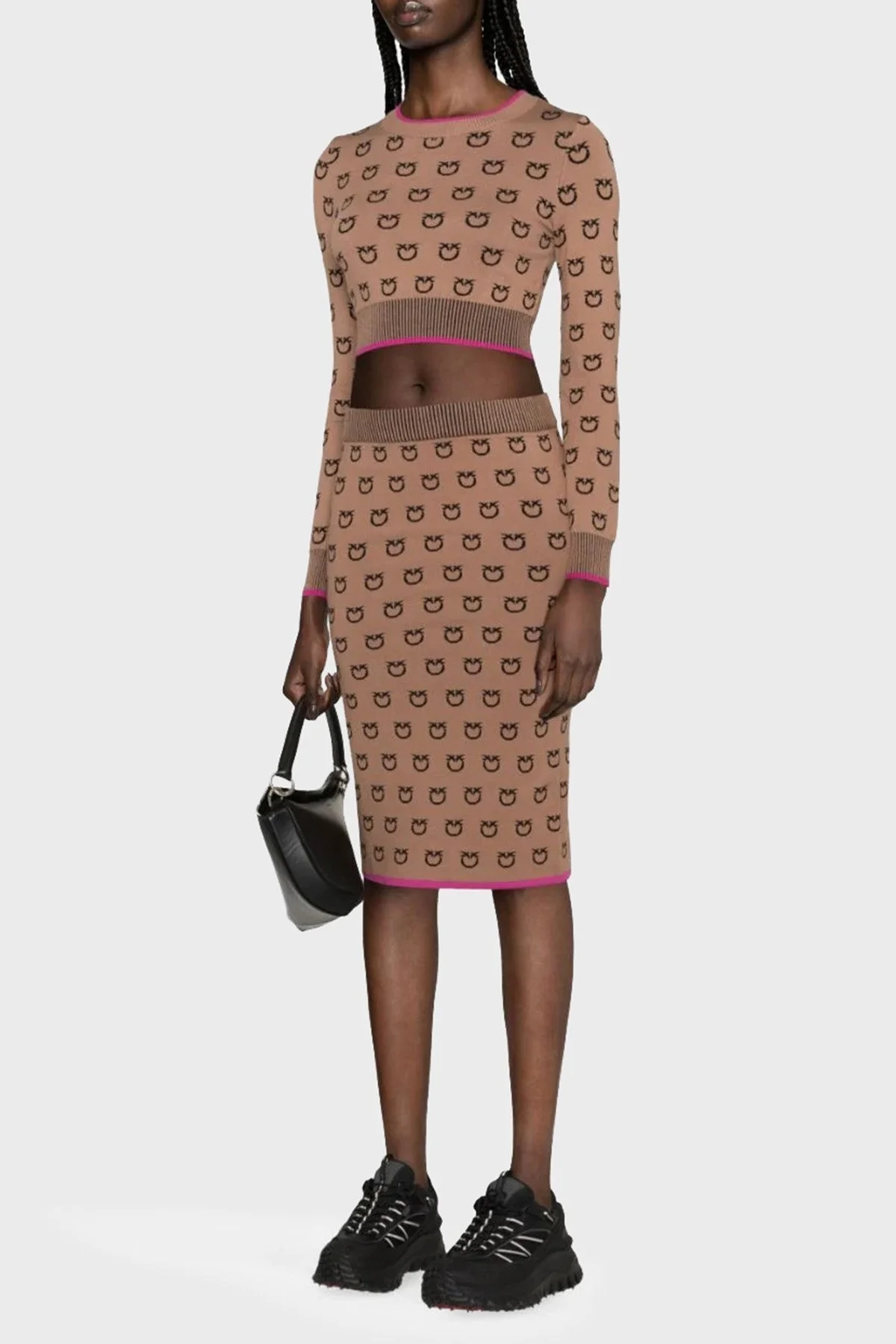 Pinko Slim Fit Logo Desenli Kalem Bayan Etek 101565 A112 CZ3 KAHVE - 5