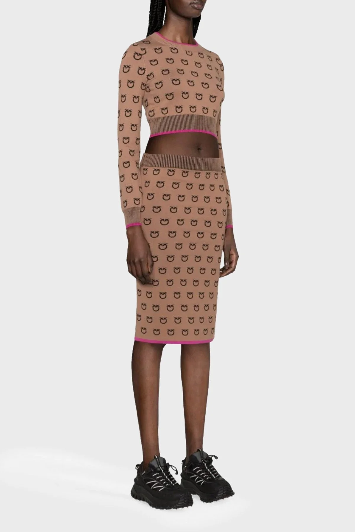 Pinko Slim Fit Logo Desenli Kalem Bayan Etek 101565 A112 CZ3 KAHVE - 7