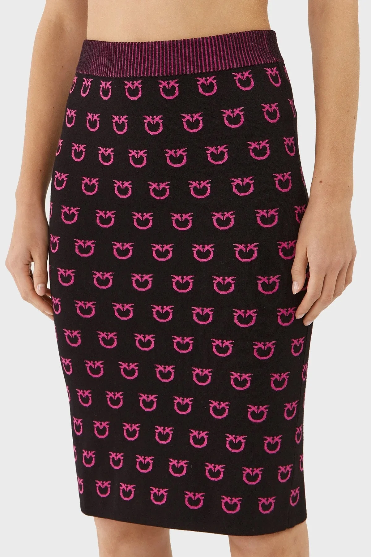 Pinko Slim Fit Logo Desenli Kalem Bayan Etek 101565 A112 ZW1 SİYAH-PEMBE - 5