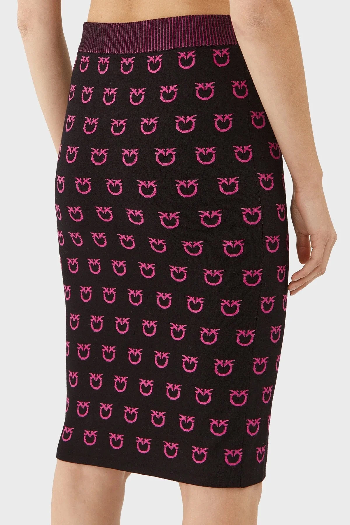 Pinko Slim Fit Logo Desenli Kalem Bayan Etek 101565 A112 ZW1 SİYAH-PEMBE - 7