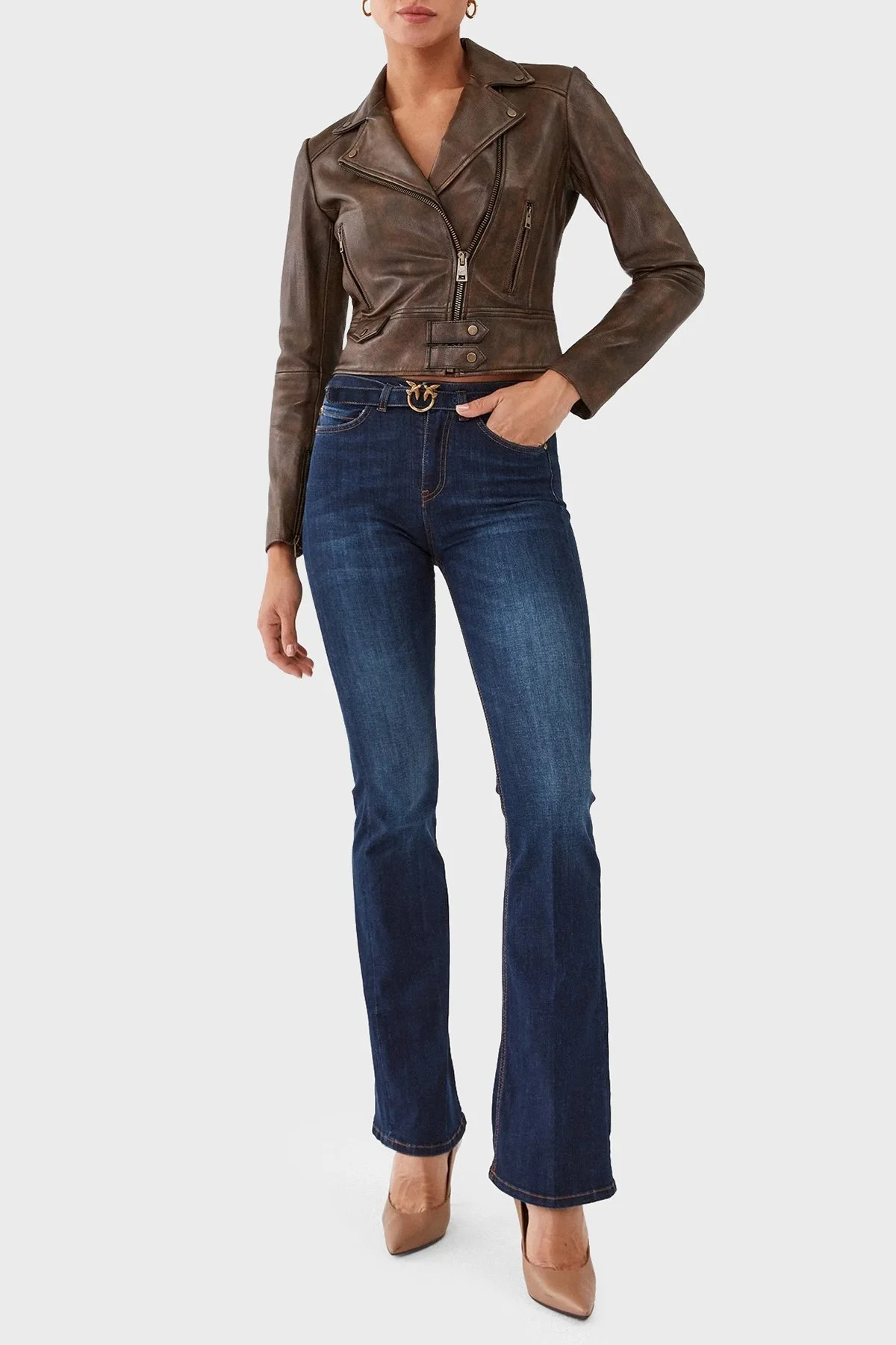 Pinko Slim Fit Normal Bel İspanyol Paça Streç Jeans Bayan Kot Pantolon 100166 A143 PJB LACİVERT - 2