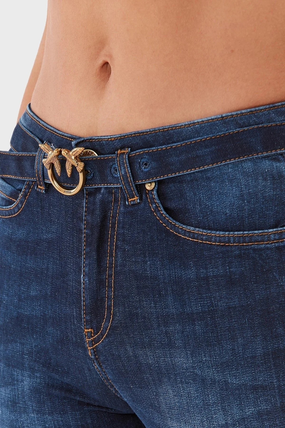 Pinko Slim Fit Normal Bel İspanyol Paça Streç Jeans Bayan Kot Pantolon 100166 A143 PJB LACİVERT - 4