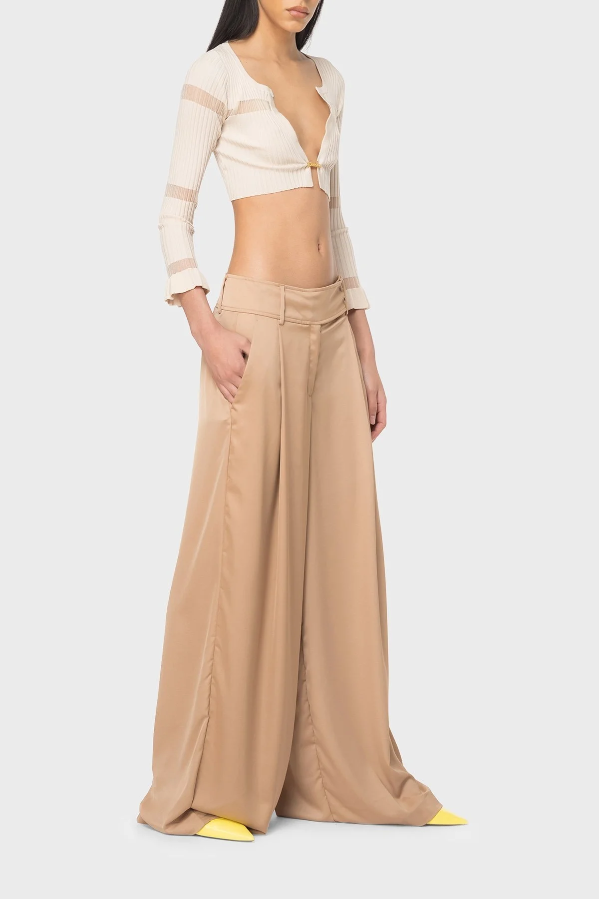 Pinko Slim Fit Transparan Şeritli Crop Bayan Hırka 102969A1NAD04 BEJ - 9