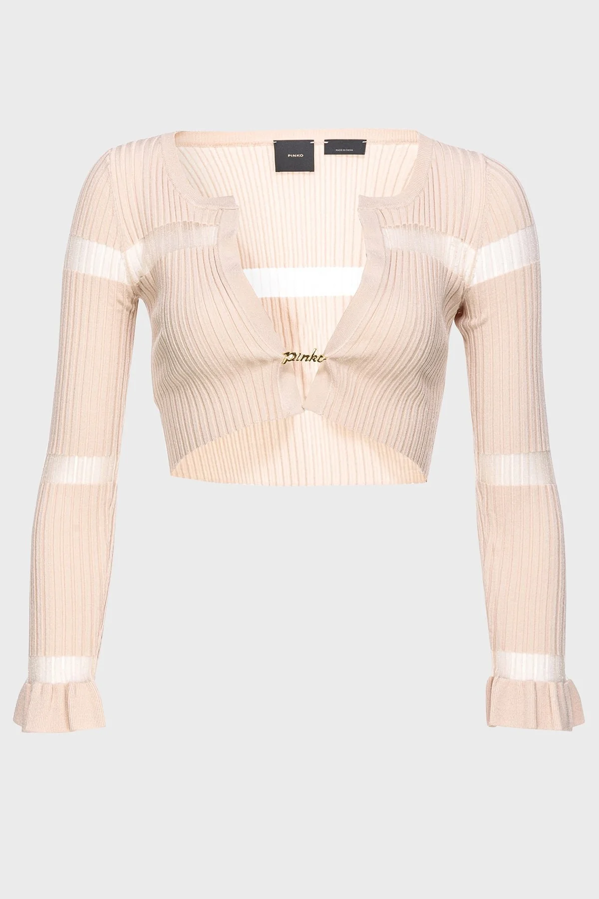 Pinko Slim Fit Transparan Şeritli Crop Bayan Hırka 102969A1NAD04 BEJ - 13