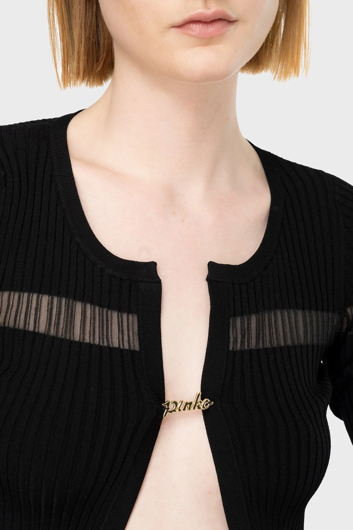 Pinko Slim Fit Transparan Şeritli Crop Bayan Hırka 102969A1NAZ99 SİYAH - 3