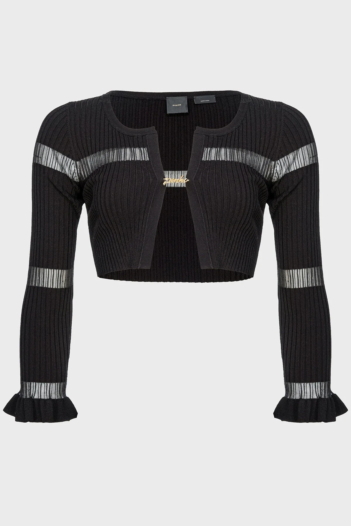 Pinko Slim Fit Transparan Şeritli Crop Bayan Hırka 102969A1NAZ99 SİYAH - 5