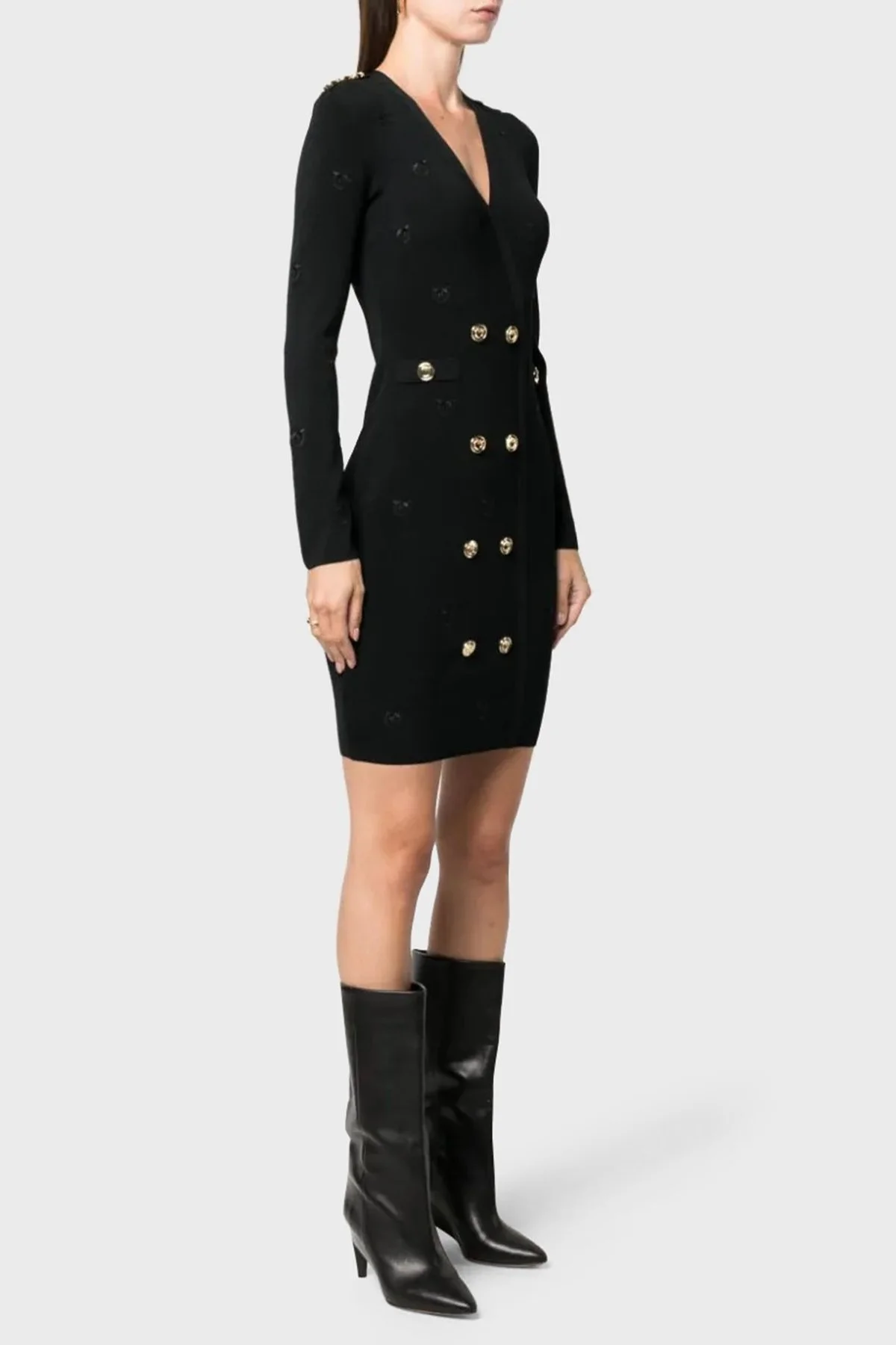 Pinko Slim Fit V Yaka Mini Bayan Elbise 101886 A16F Z99 SİYAH - 3