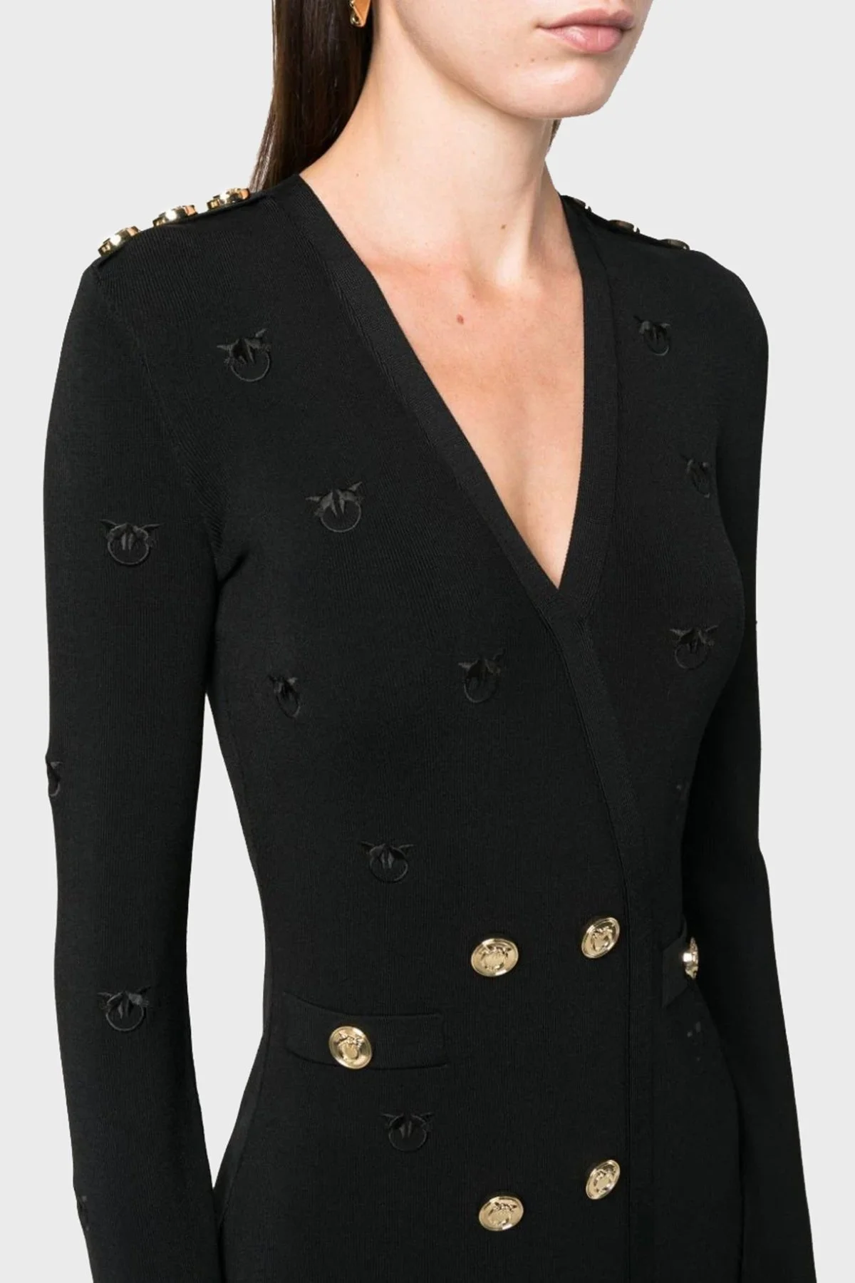 Pinko Slim Fit V Yaka Mini Bayan Elbise 101886 A16F Z99 SİYAH - 4