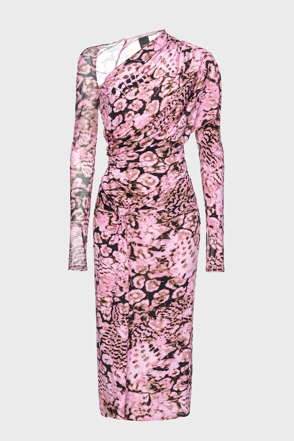 Pinko Streç Slim Fit Asimetrik Yaka Midi Bayan Elbise 103023A1O5UY6 PUDRA-SİYAH - 11