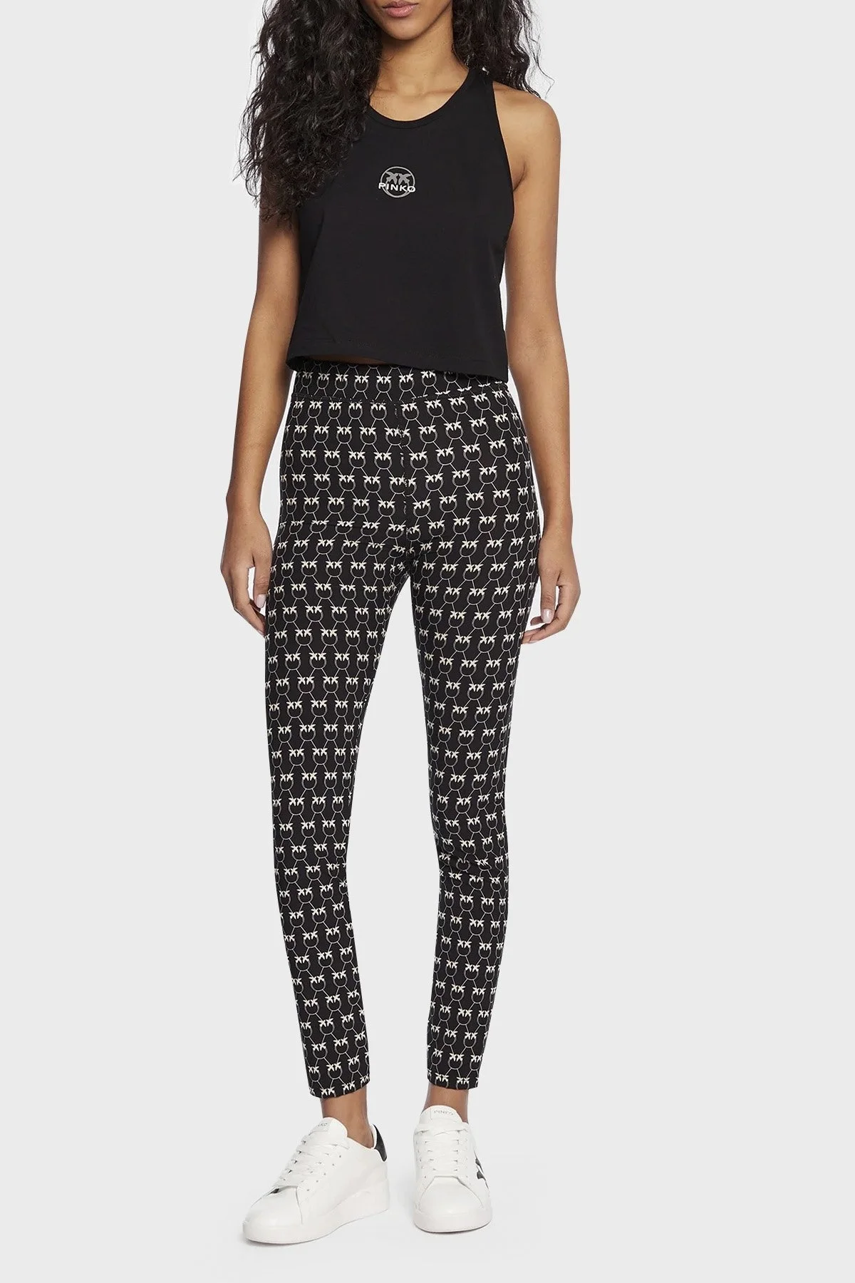 Pinko Tamamı Logo Baskılı Dar Kesim Fermuarlı Bayan Tayt 100110 8583 ZCB SİYAH - 1