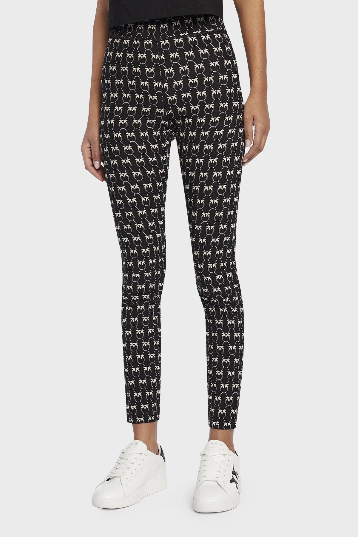 Pinko Tamamı Logo Baskılı Dar Kesim Fermuarlı Bayan Tayt 100110 8583 ZCB SİYAH - 2