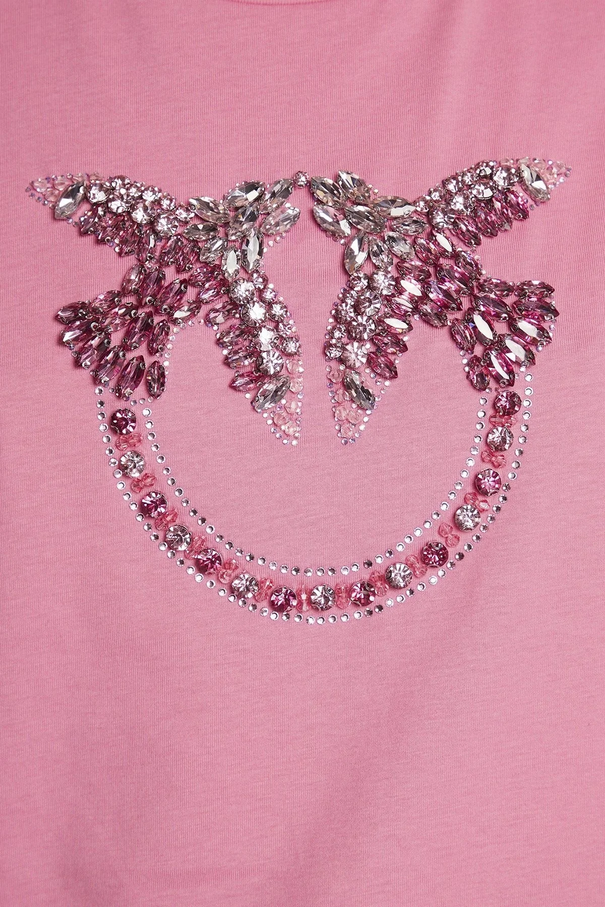 Pinko Taşlı Logo Bisiklet Yaka % 100 Pamuk Regular Fit Bayan T Shirt 100535 A0MA N50 PEMBE - 5