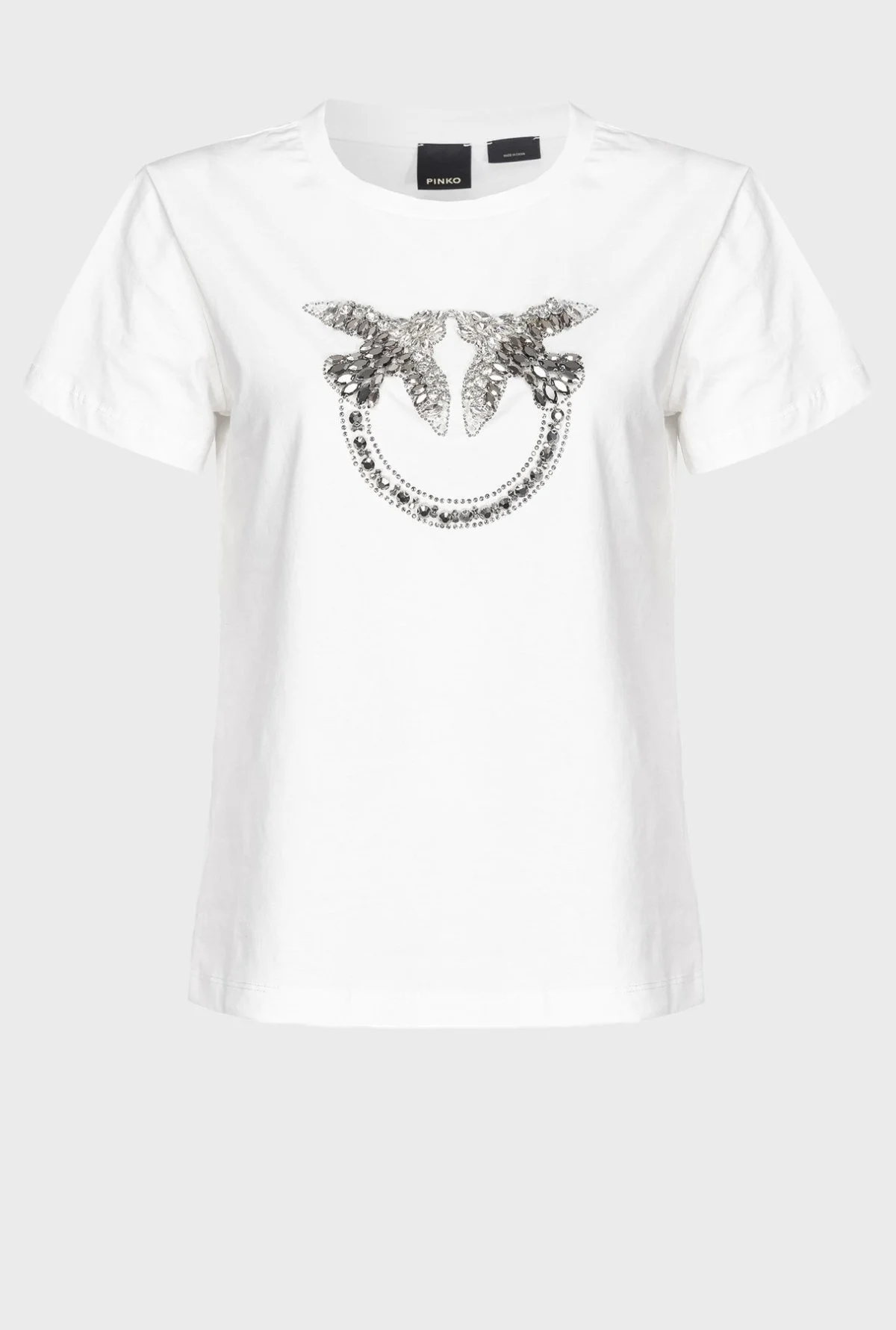 Pinko Taşlı Logo Bisiklet Yaka % 100 Pamuk Regular Fit Bayan T Shirt 100535 A0MA Z15 BEYAZ - 5