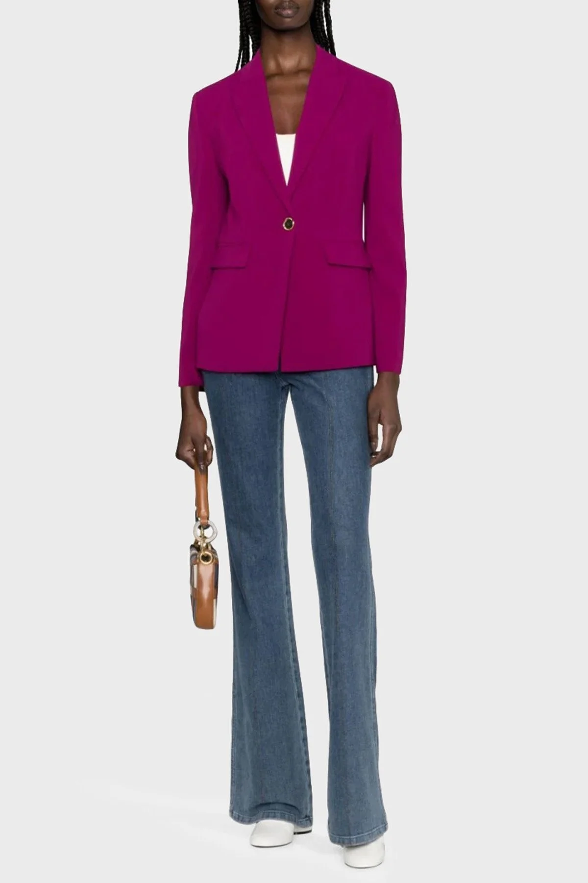 Pinko Tek Düğmeli Feminen Kesim Cepli Slim Fit Kruvaze Blazer Bayan Ceket 100180 A14I VIB FUŞYA - 1