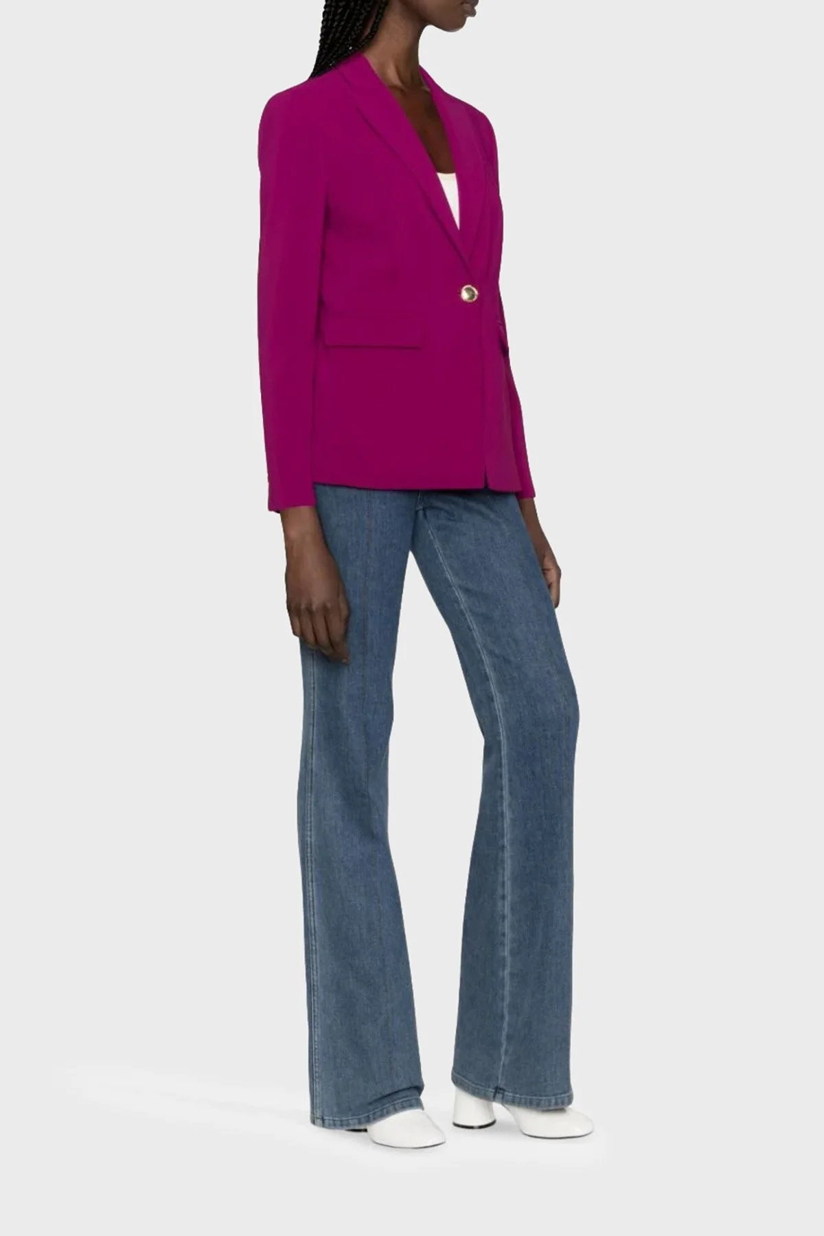 Pinko Tek Düğmeli Feminen Kesim Cepli Slim Fit Kruvaze Blazer Bayan Ceket 100180 A14I VIB FUŞYA - 3