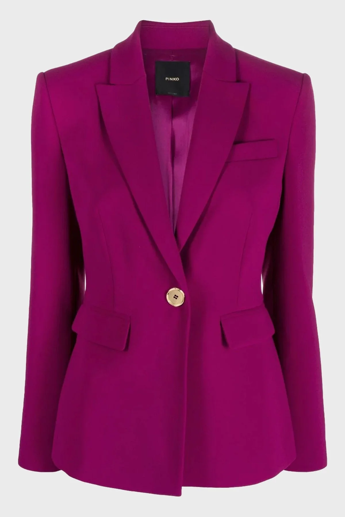 Pinko Tek Düğmeli Feminen Kesim Cepli Slim Fit Kruvaze Blazer Bayan Ceket 100180 A14I VIB FUŞYA - 4