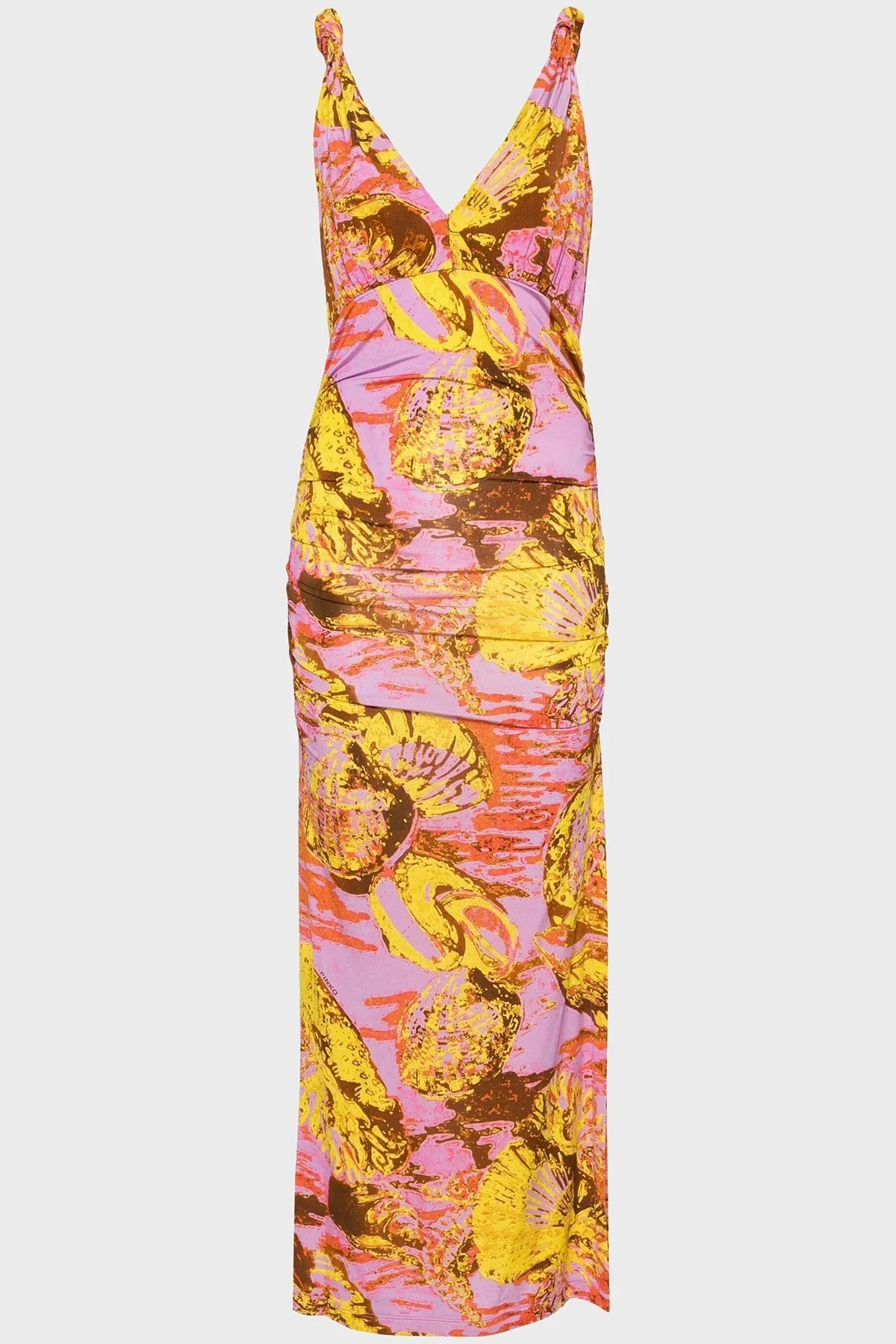 Pinko V Yaka Askılı Uzun Bayan Elbise 103286A1PCNH6 Pembe-Sarı - 4