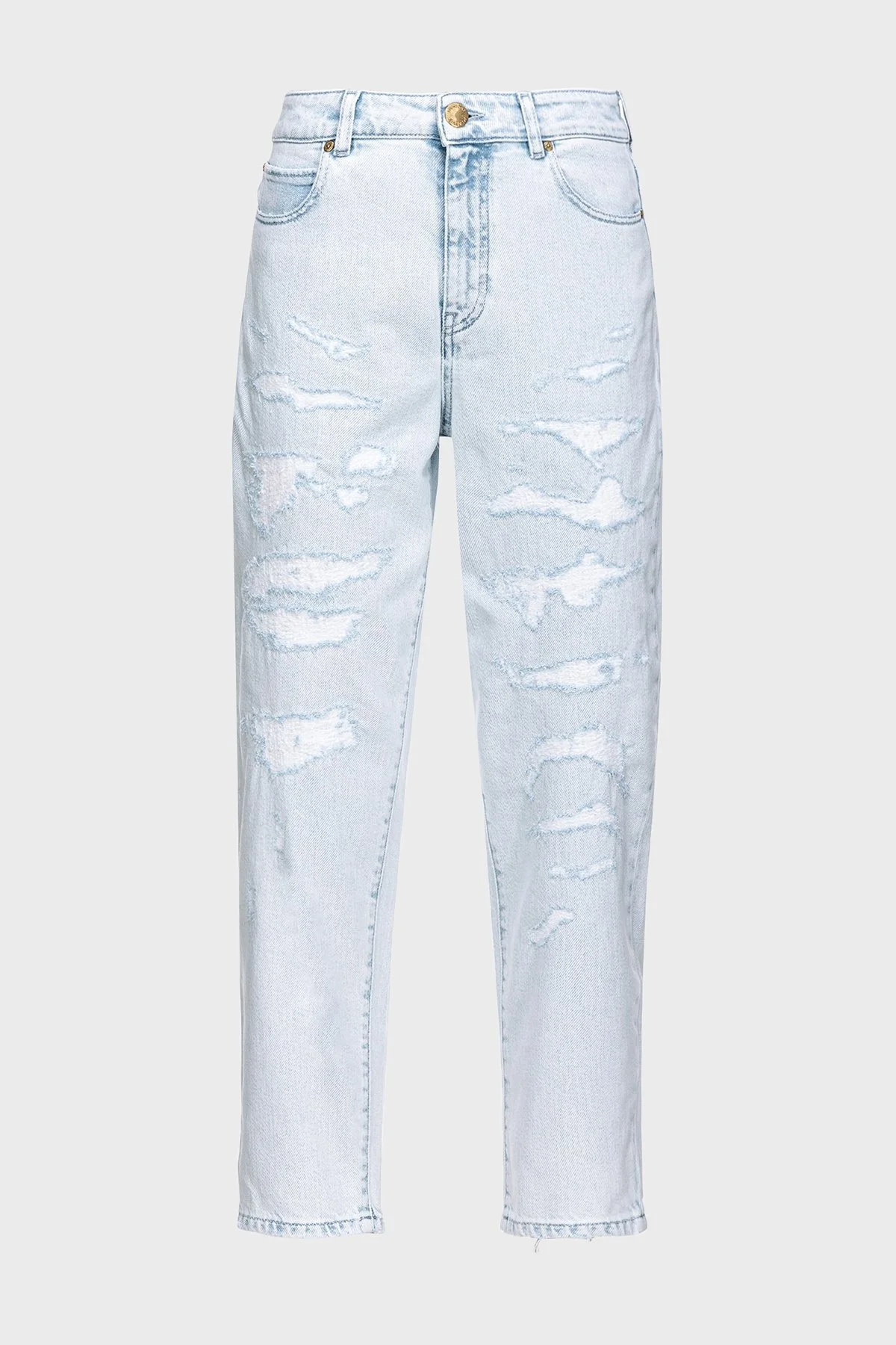 Pinko Yırtık Detaylı Yüksek Bel Mom Jeans Bayan Kot Pantolon 100379A1JKPJQ Buz Mavisi - 11