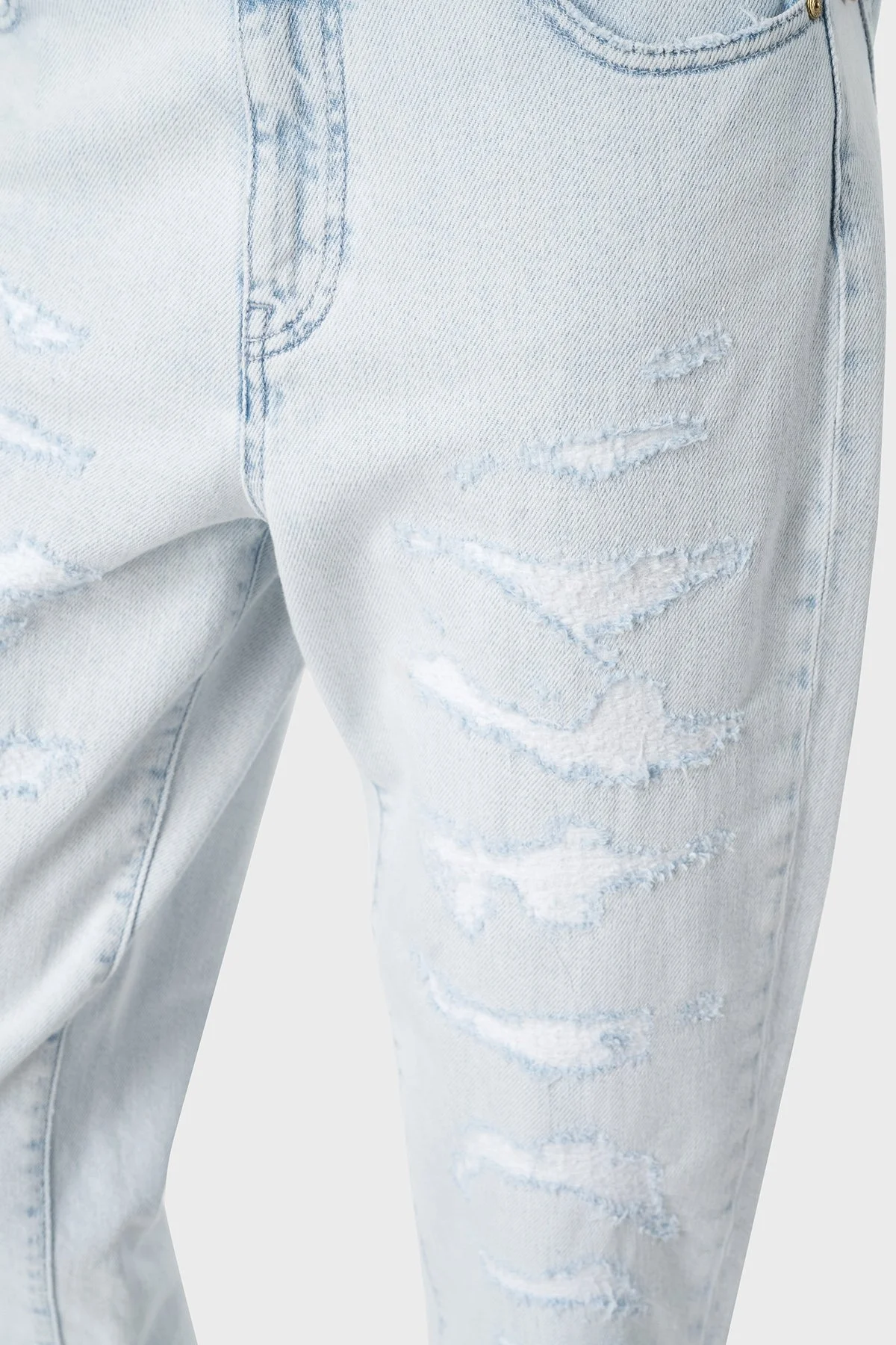 Pinko Yırtık Detaylı Yüksek Bel Mom Jeans Bayan Kot Pantolon 100379A1JKPJQ Buz Mavisi - 14