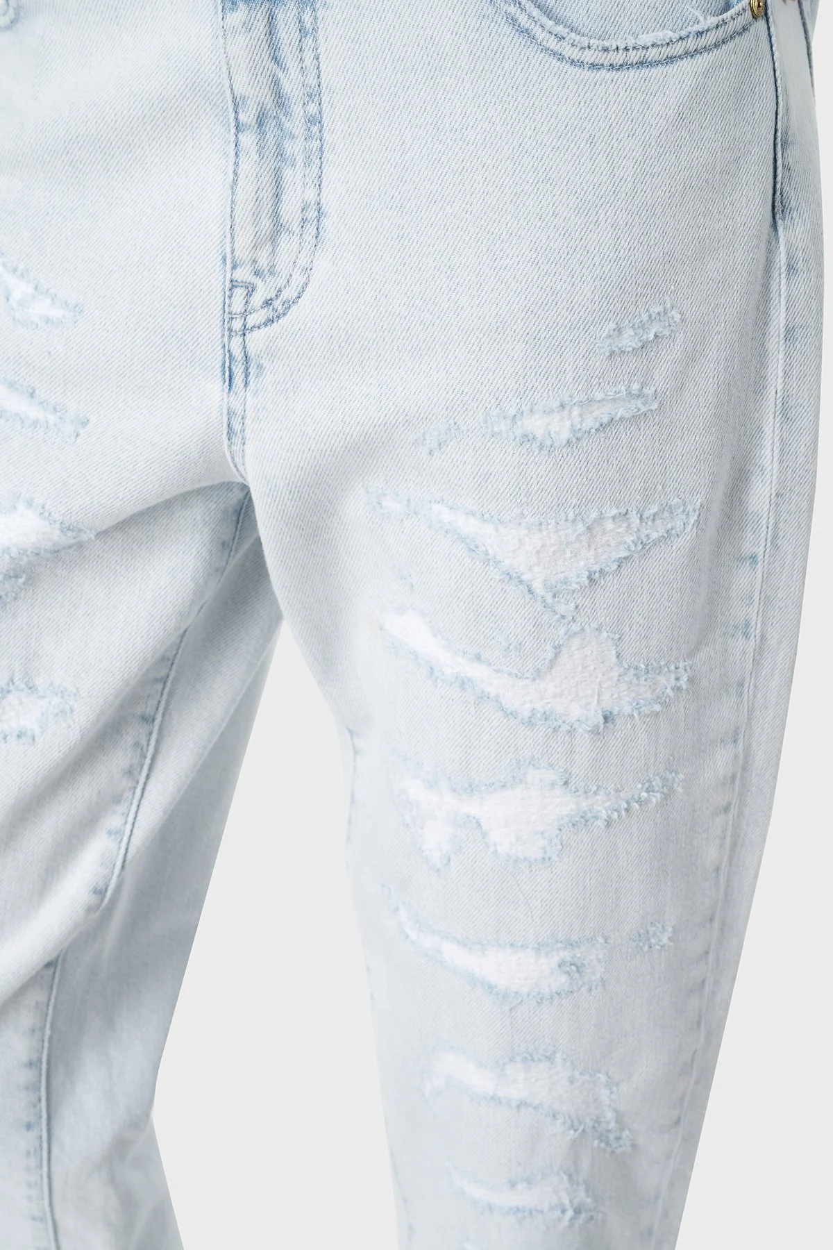 Pinko Yırtık Detaylı Yüksek Bel Mom Jeans Kadın Kot Pantolon 100379A1JKPJQ Buz Mavisi - 7