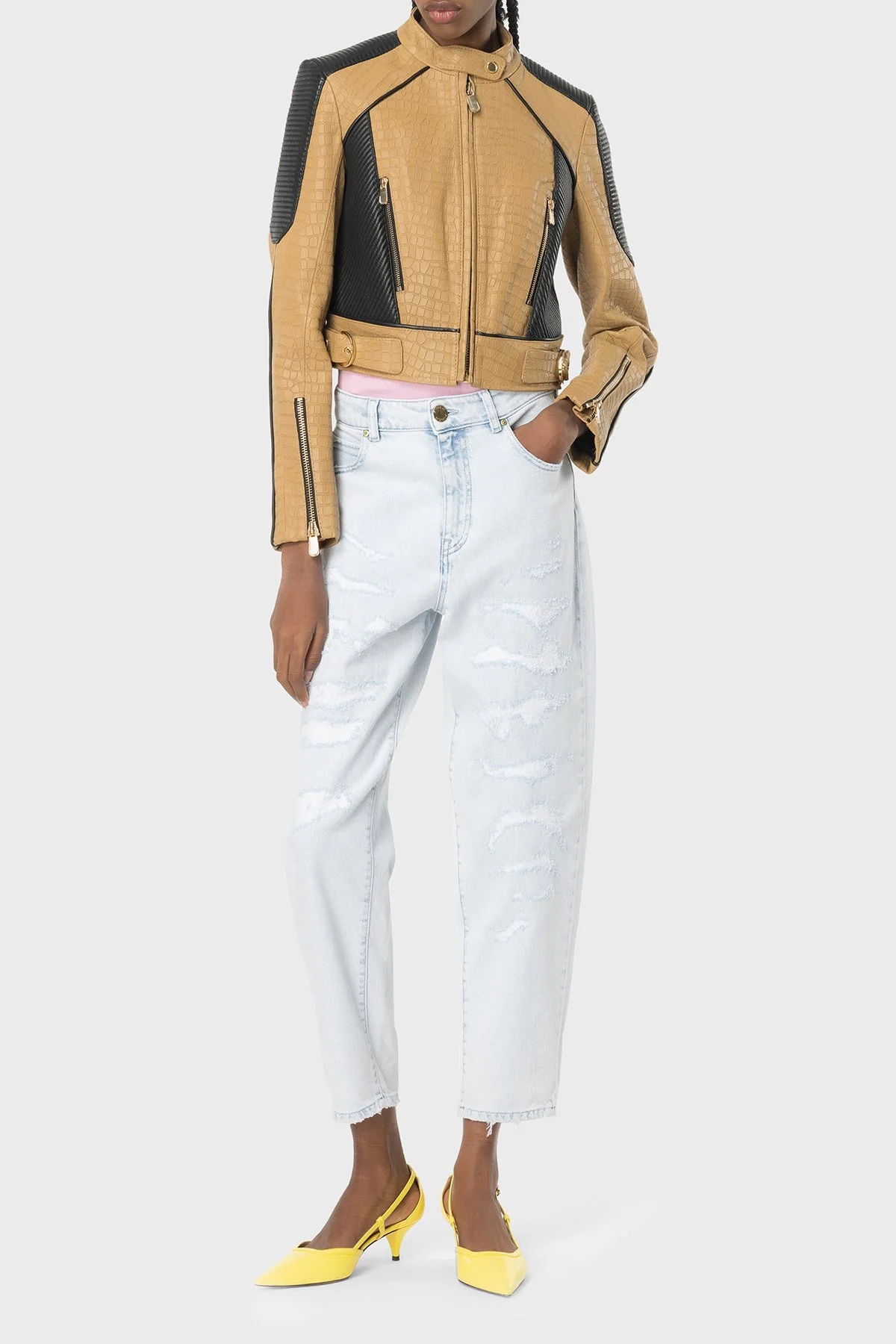 Pinko Yırtık Detaylı Yüksek Bel Mom Jeans Kadın Kot Pantolon 100379A1JKPJQ Buz mavisi - 1
