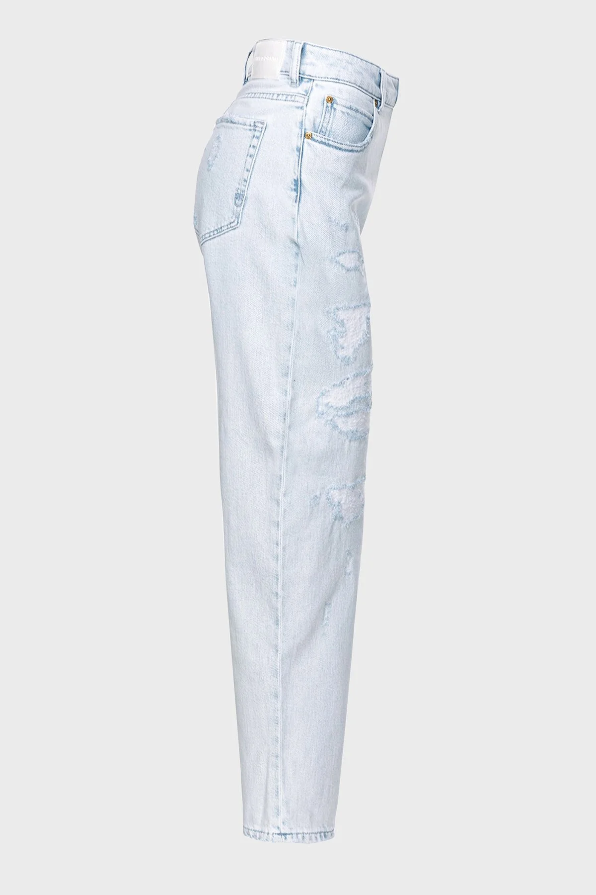 Pinko Yırtık Detaylı Yüksek Bel Mom Jeans Kadın Kot Pantolon 100379A1JKPJQ Buz mavisi - 5