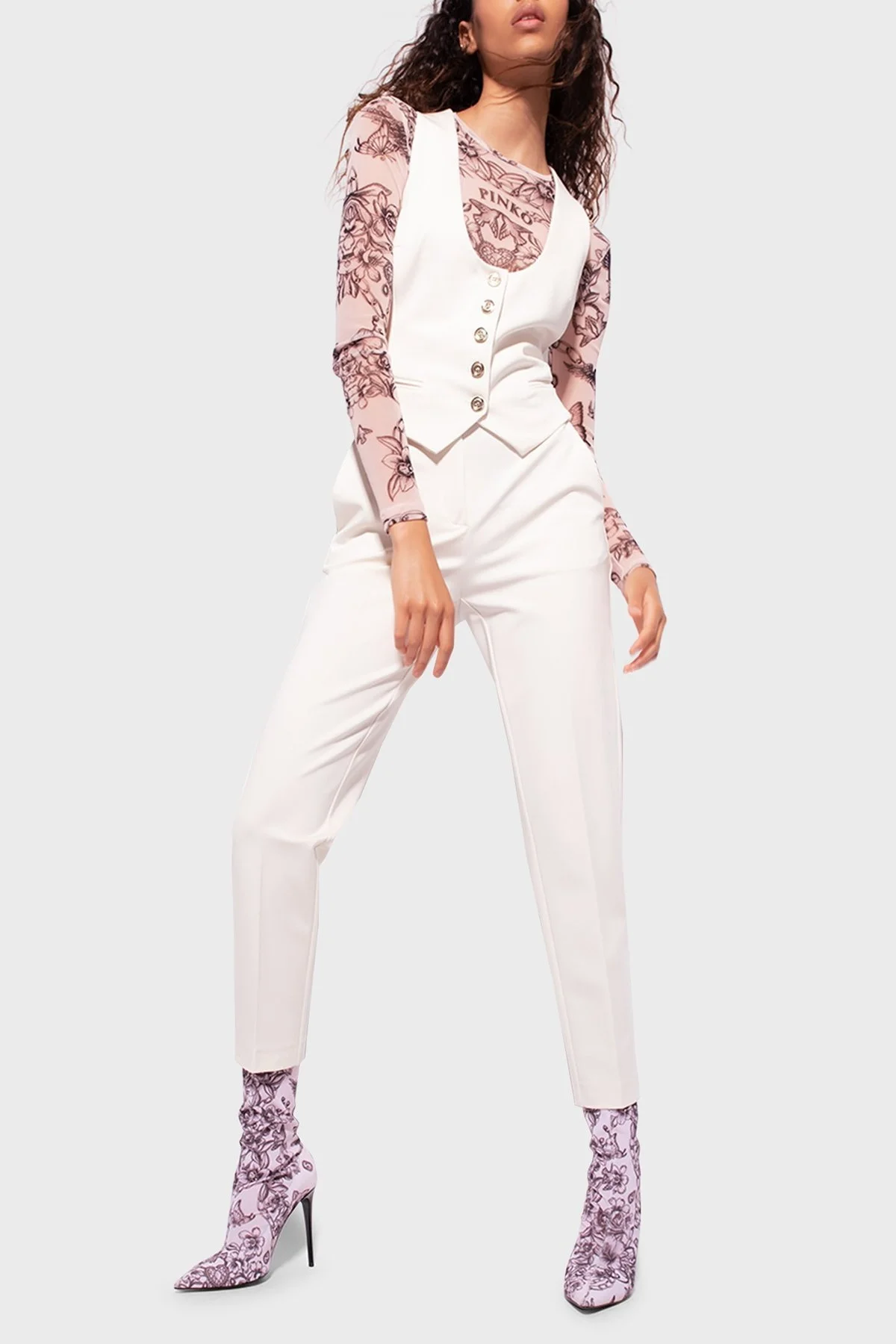 Pinko Yüksek Bel Regular Fit Kumaş Bayan Pantolon 100309 A0KD N96 EKRU - 8